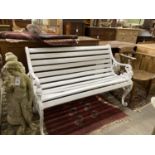 A Victorian style painted aluminium slatted garden bench, length 126cm, depth 60cm, height 82cm