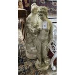 Two reconstituted stone figural garden ornaments, larger height 78cm