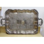 A large plated two-handled tray - 71cm long