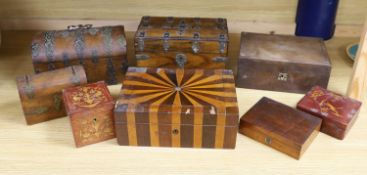 A Victorian tea caddy together with two caskets and five other boxes (8)