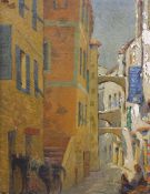 Pierre Gervain, oil on panel, 'Vieille Rue à Nice', signed and inscribed verso, 23 x 18cm