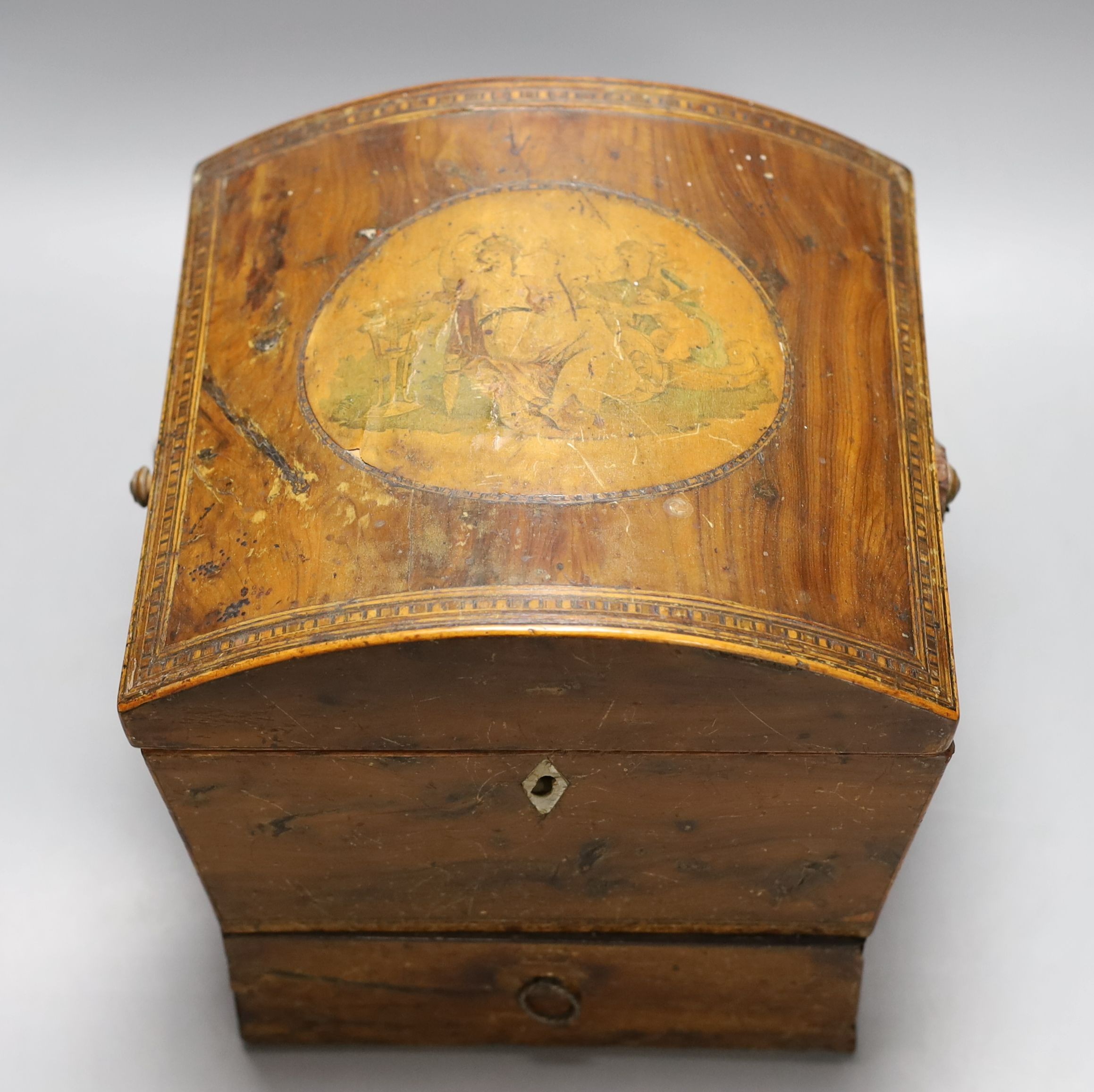 A Regency inlaid mahogany domed topped sewing box, with swing handle over - 23cm high - Image 2 of 3
