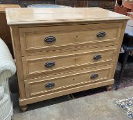 A 19th century east European pine three drawer chest, width 110cm, depth 56cm, height 93cm