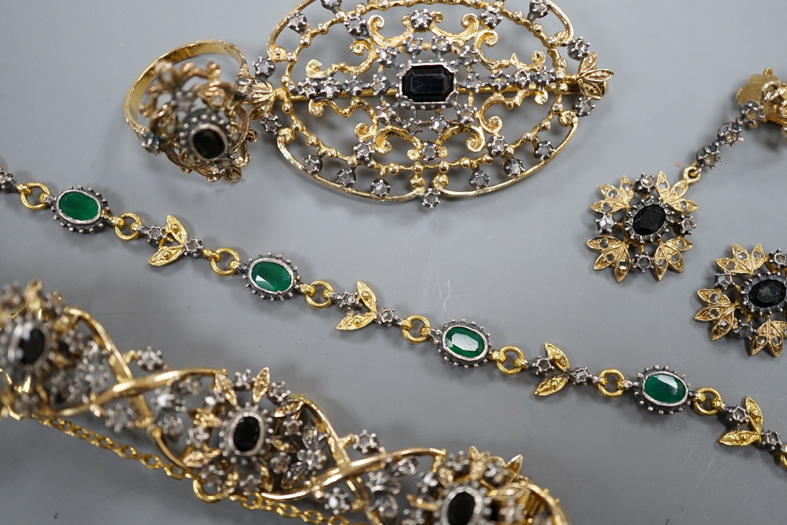 Six items of modern 925 gilt white metal jewellery, including bracelet, ring and pair of earrings., - Image 3 of 5