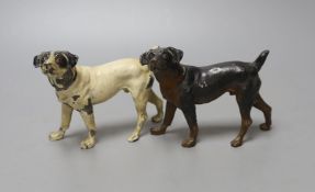 Two cold-painted spelter dogs, 9cm high