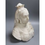 A marble bust of Queen Victoria - 37cm tall