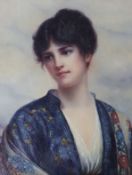 J. Kruger, oil on wooden panel, Portrait of a young lady, indistinctly signed, 24 x 18cm