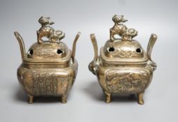 A pair of Japanese bronze censers and covers, with apocryphal Xuande marks 13cm