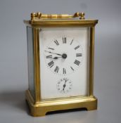 French carriage timepiece with original box and receipts - key included, 11cm high