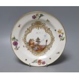A mid-18th century Meissen topographical plate, insect and floral spray border, 23cm