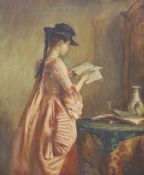 George Hay (1831-1913), oil on canvas, Interior with young lady reading a book, signed and dated