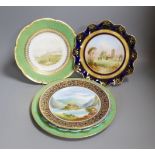 Four English porcelain topographical painted plates, to include Coalport, Royal Worcester and a