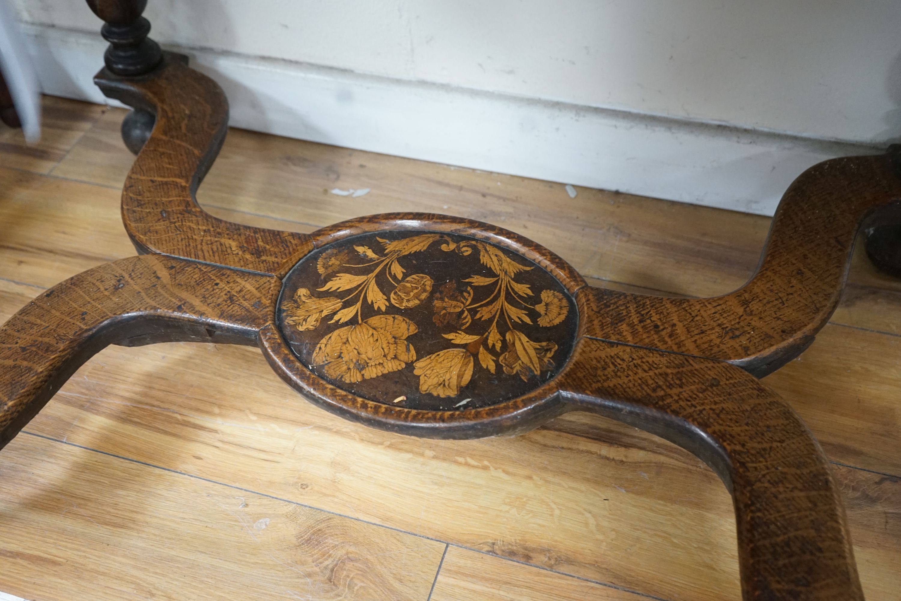 An 18th century marquetry inlaid oak and walnut side table, width 93cm, depth 63cm, height 75cm - Image 4 of 4