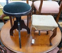 A Victorian rosewood footstool, width 32cm, height 36cm and a contemporary ebonised adjustable piano