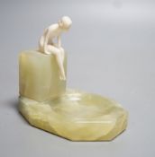 Attributed to Ferdinand Preiss (1882–1943), Art Deco ivory and onyx figural ash tray, 7cm deep