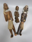 Three carved African tribal figures - tallest 45cm