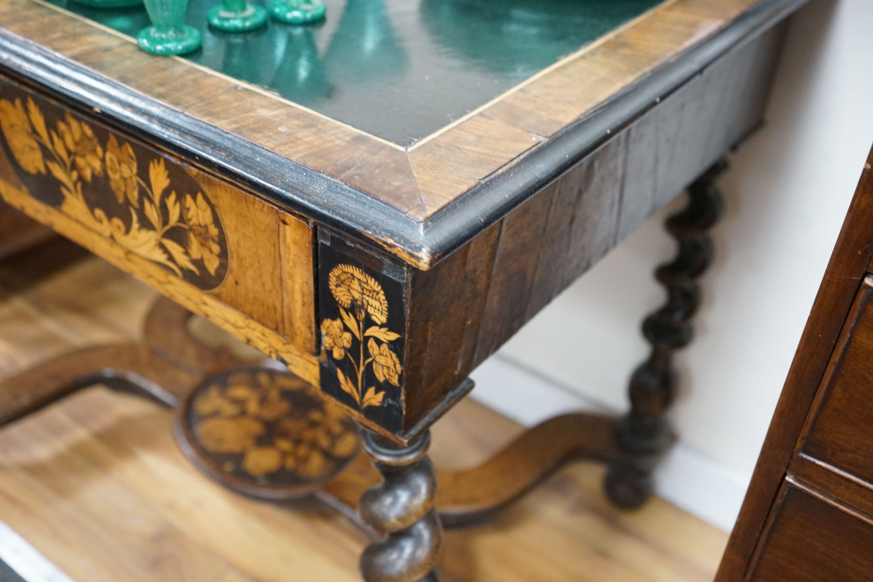An 18th century marquetry inlaid oak and walnut side table, width 93cm, depth 63cm, height 75cm - Image 2 of 4