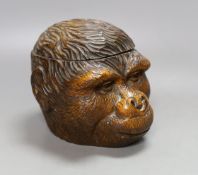A Black Forest gorilla head tobacco jar - 14cm tall