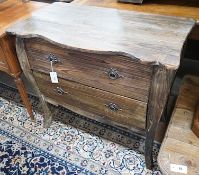 An 18th century style French provincial pine two drawer commode, width 87cm, depth 47cm, height