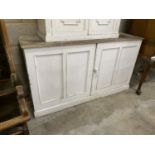 A Victorian painted two door side cabinet, width 145cm, depth 42cm, height 80cm
