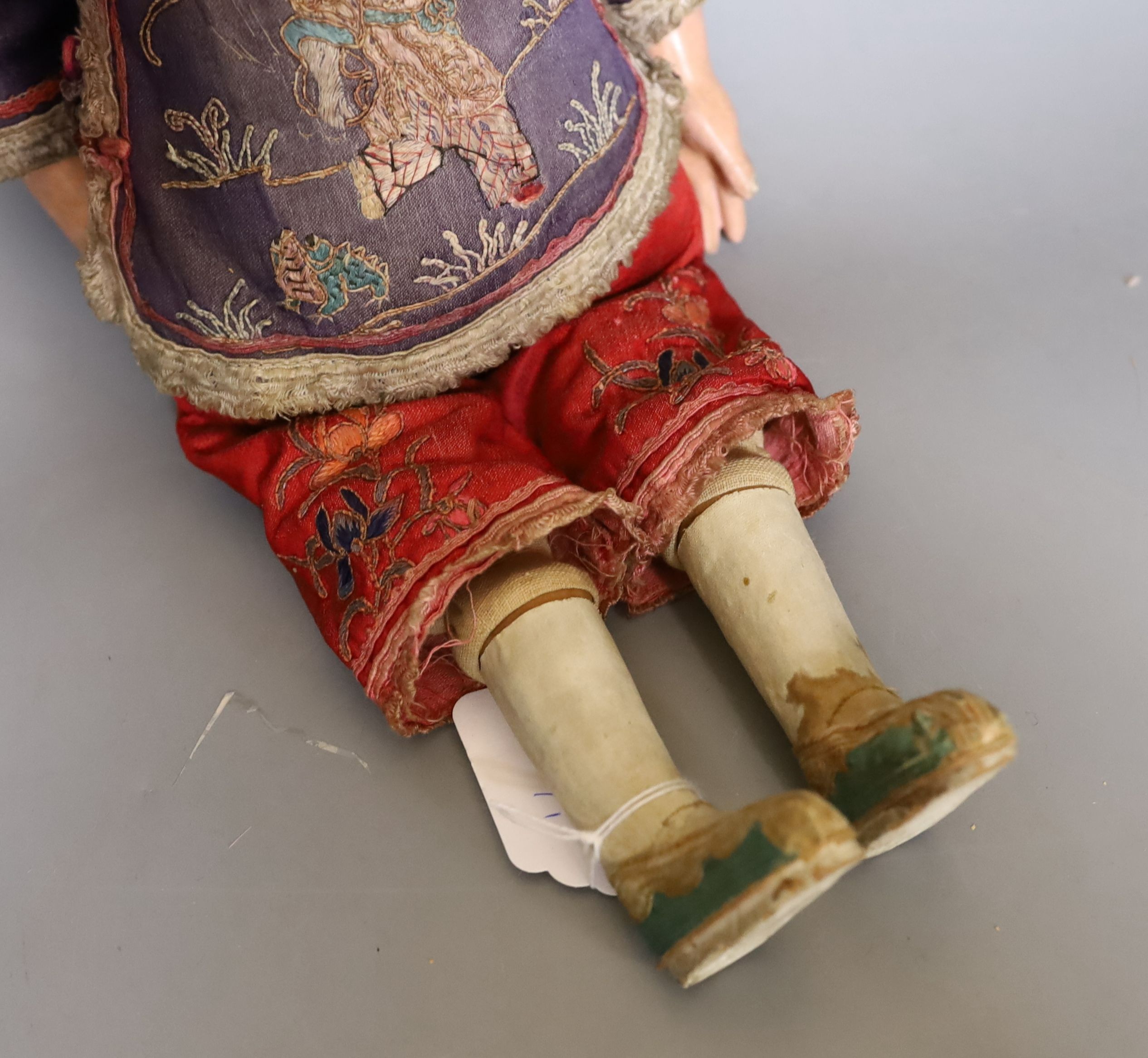 A papier mache doll, a Chinese boy in Chinese costume - 40cm high - Image 3 of 4