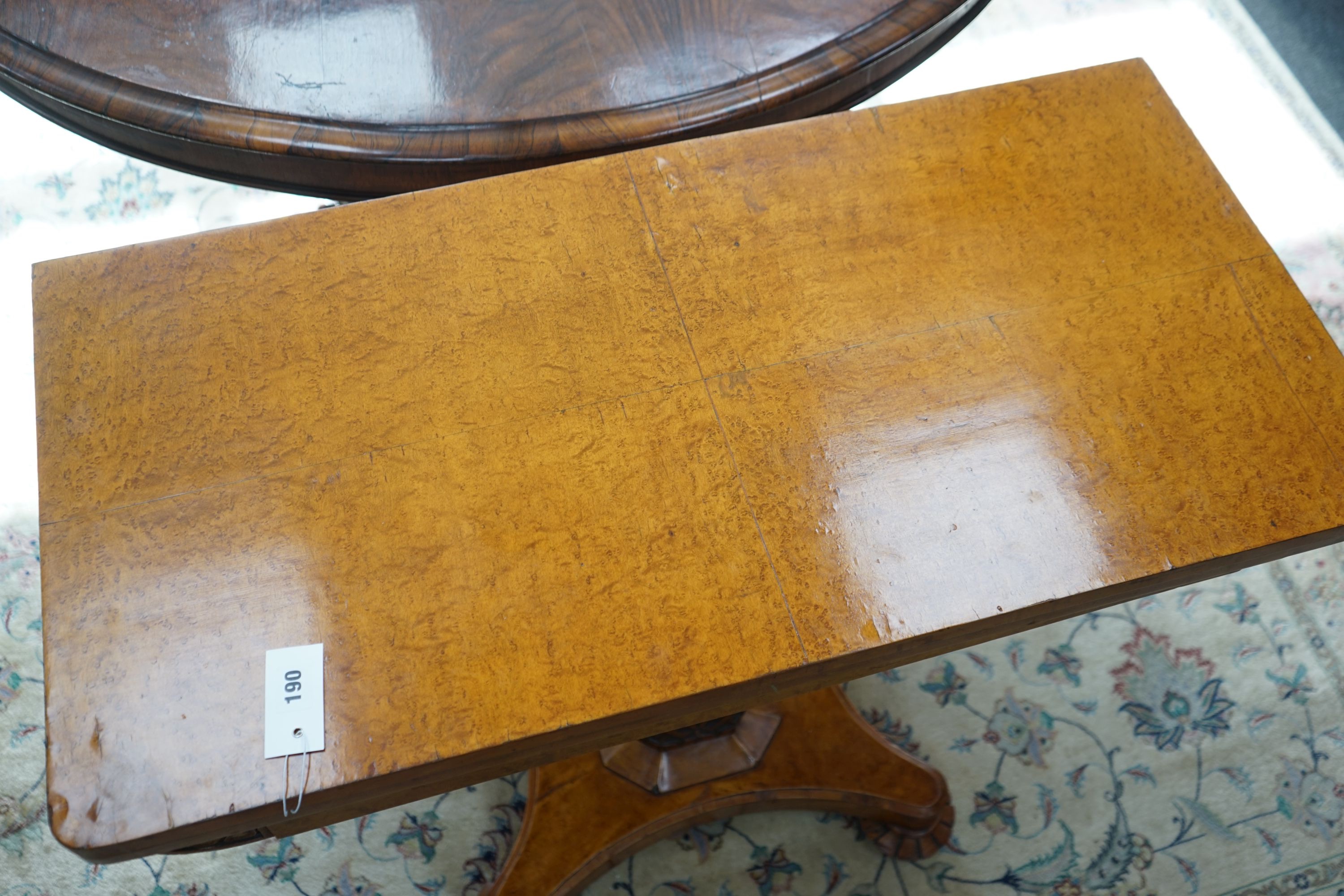 A William IV birds-eye maple card table on octagonal column, W 92, D 45, H 74 cm - Image 3 of 3