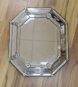 A late 19th/early 20th century octagonal Venetian mirror with a crest top - 60cm long