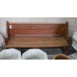 A Victorian pitched pine pew, length 152cm, depth 48cm, height 85cm