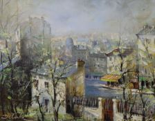 Lucien Delarue (French, 1925-2011), oil on canvas, 'View over Montmartre', signed, with Stacy