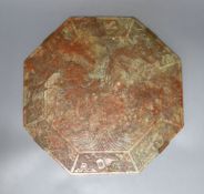 A 19th century Chinese octagonal soapstone inset top (damaged rivet repaired) - 34cm wide