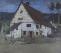 Melchior Kern (1872-1947), ink and watercolour on buff paper, Bavarian House, signed and dated 1919,