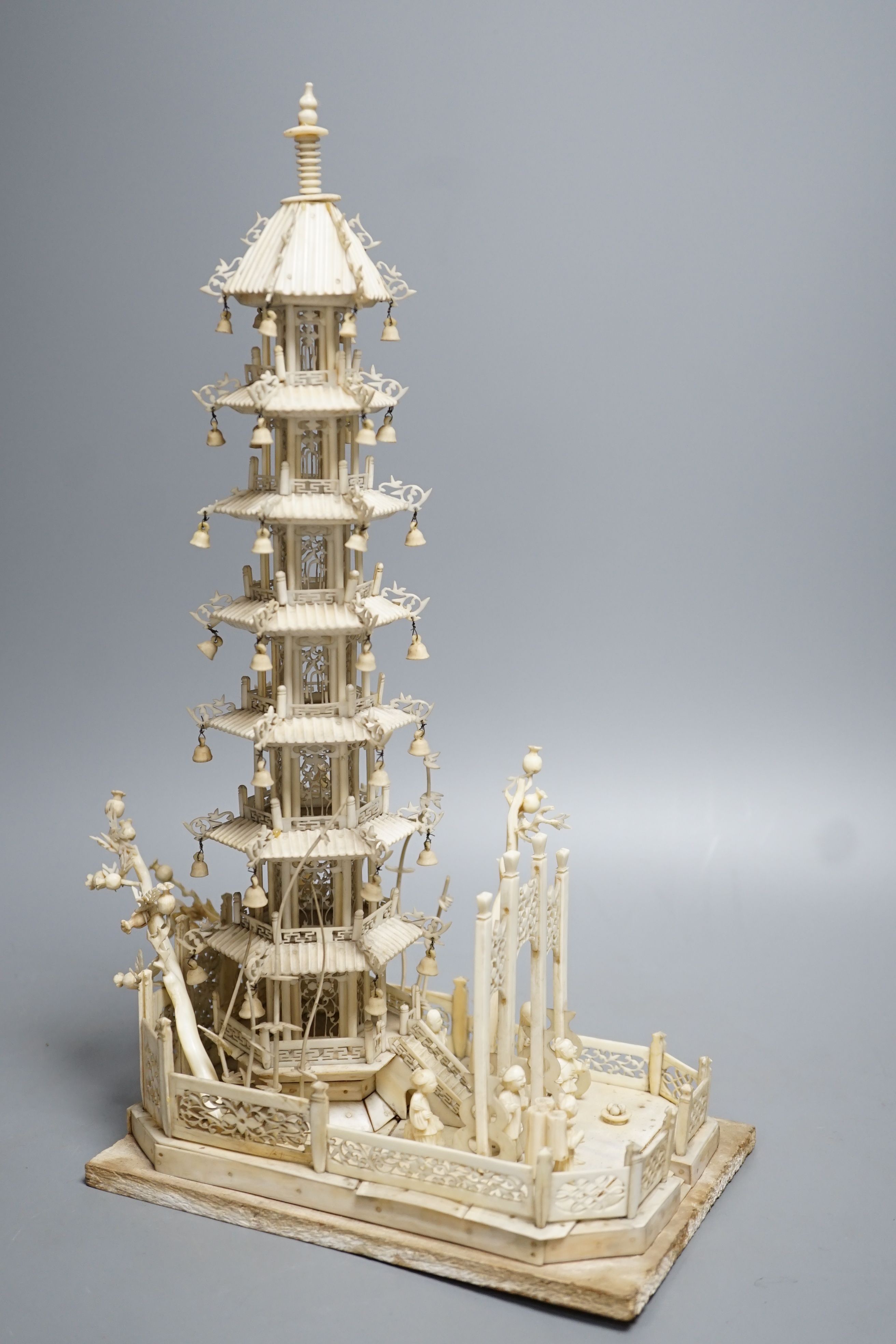 An early 19th century century Chinese carved ivory model of a seven-tiered pagoda 33cm - Image 6 of 6