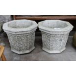 A pair of octagonal reconstituted stone garden planters, width 49cm, height 41cm