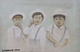 An oil on canvas, Triple portrait of Prince Hiro of Japan, signed and dated 1971, 40 x