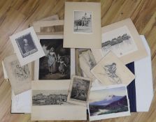 A folio of assorted mostly 19th century watercolours and prints
