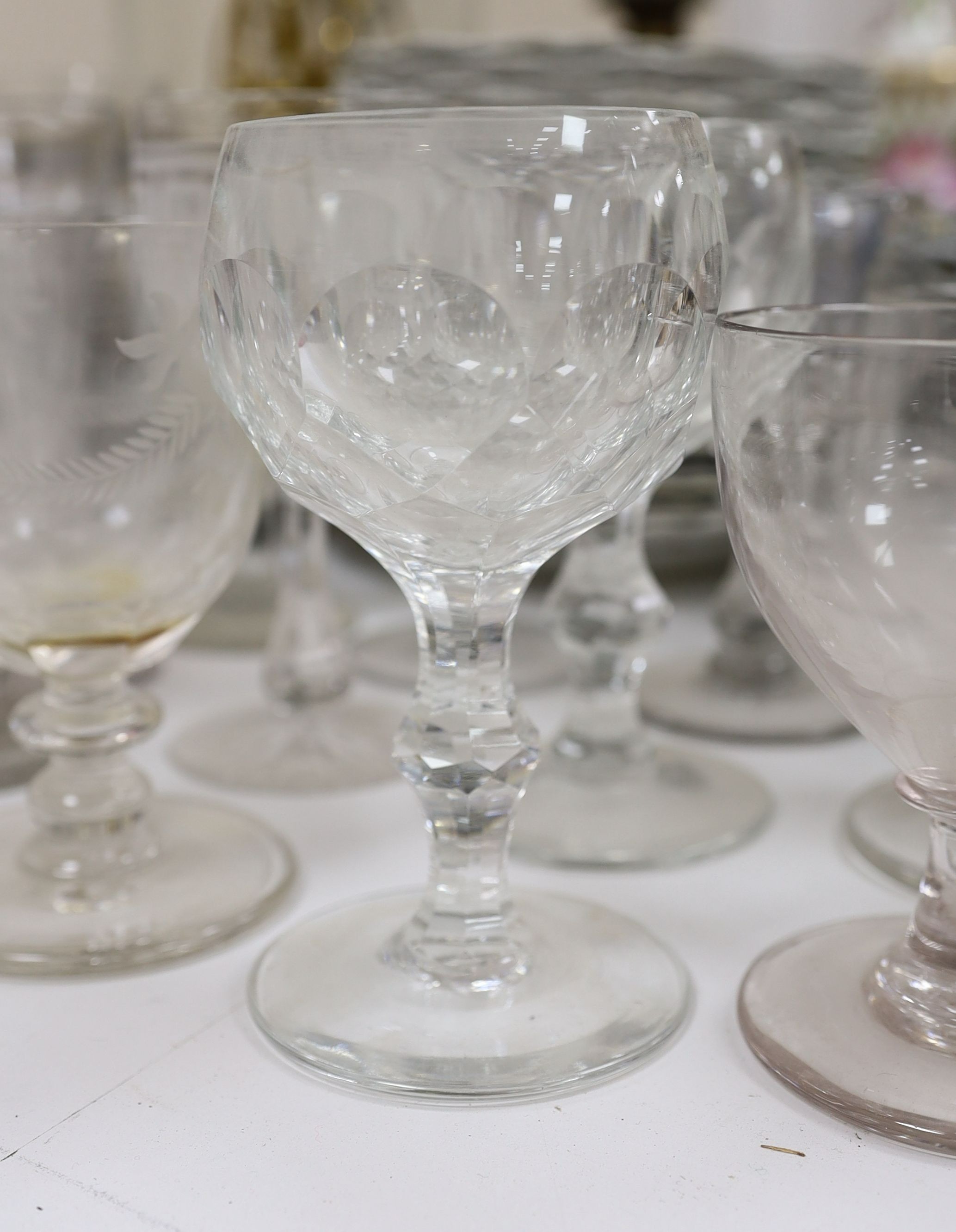 A collection of mostly 19th century rummers and ruby etched glass wine glasses, flutes etc. - Image 2 of 5