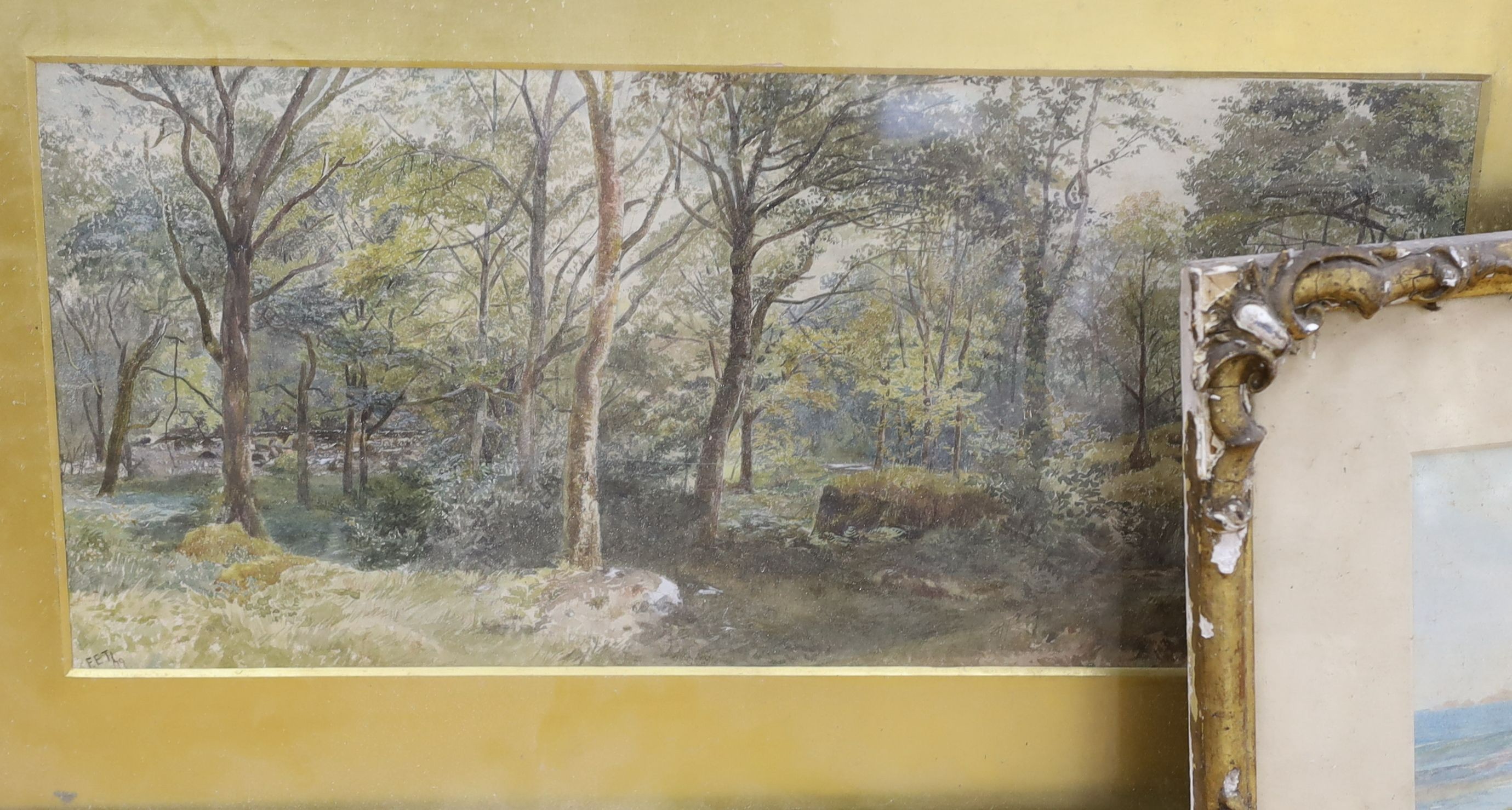 F.E. Thomas (19th C.), three watercolours, 'In a wood, Clackford, South Devon', 'Les Autelets, Sark' - Image 2 of 4