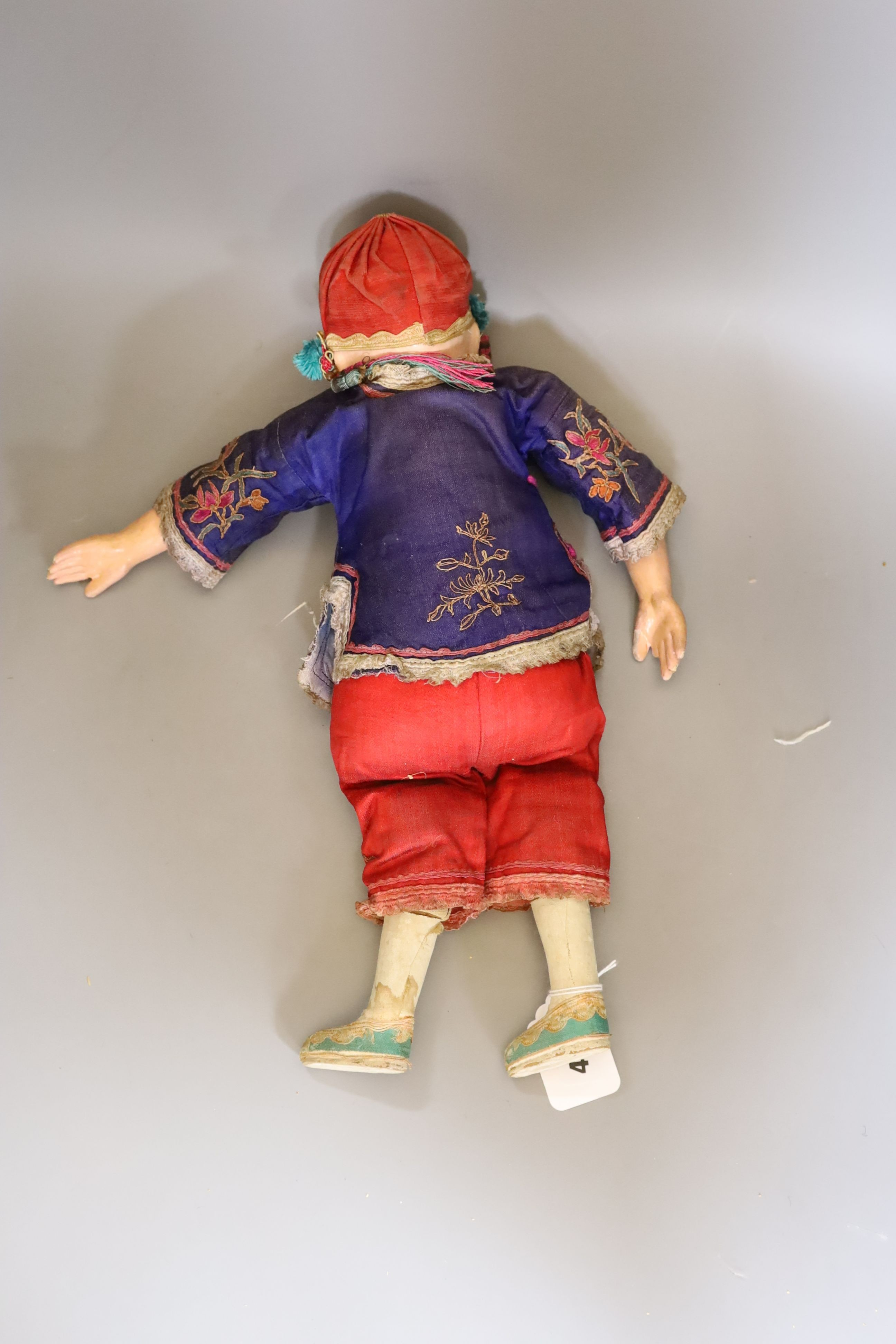 A papier mache doll, a Chinese boy in Chinese costume - 40cm high - Image 4 of 4