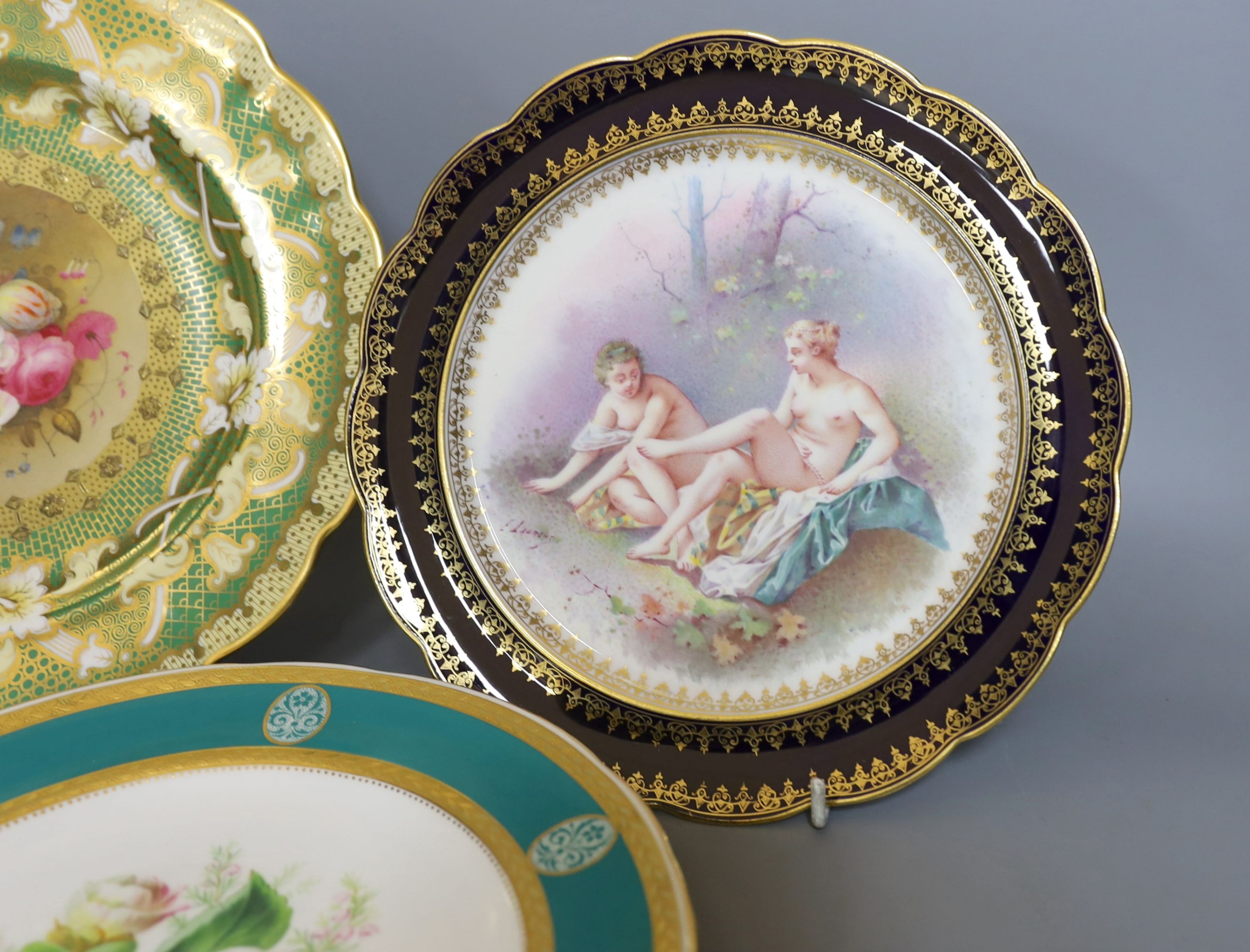 Two 19th century English porcelain flower painted plates, one by Minton and a continental - Image 4 of 6