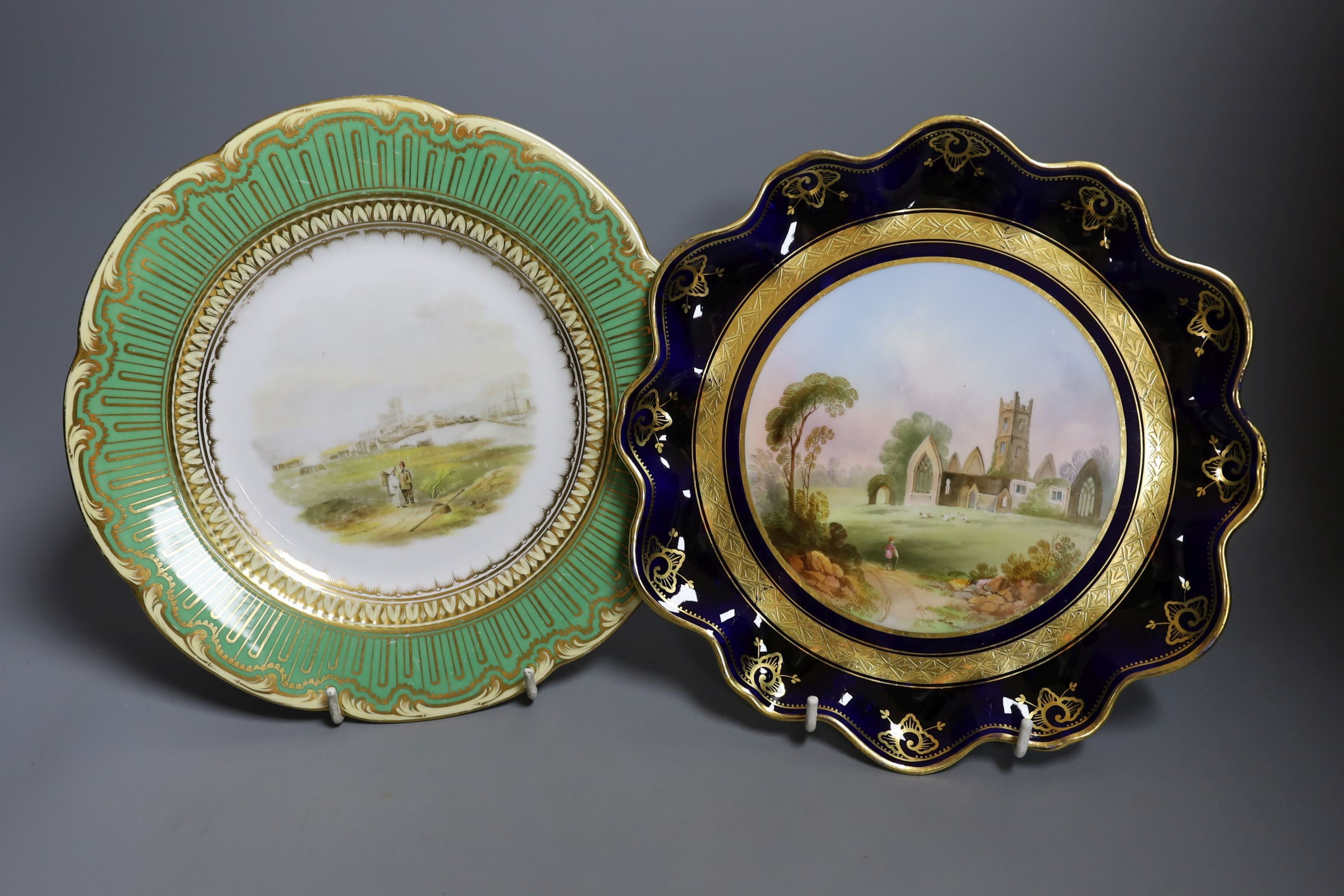 Four English porcelain topographical painted plates, to include Coalport, Royal Worcester and a - Image 5 of 6