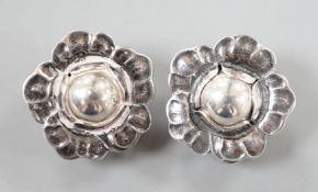 A pair of Georg Jensen sterling flower head ear clips, no.2002, 15mm.