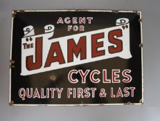 An enamel James Cycles advertising sign, 31 x 43cm