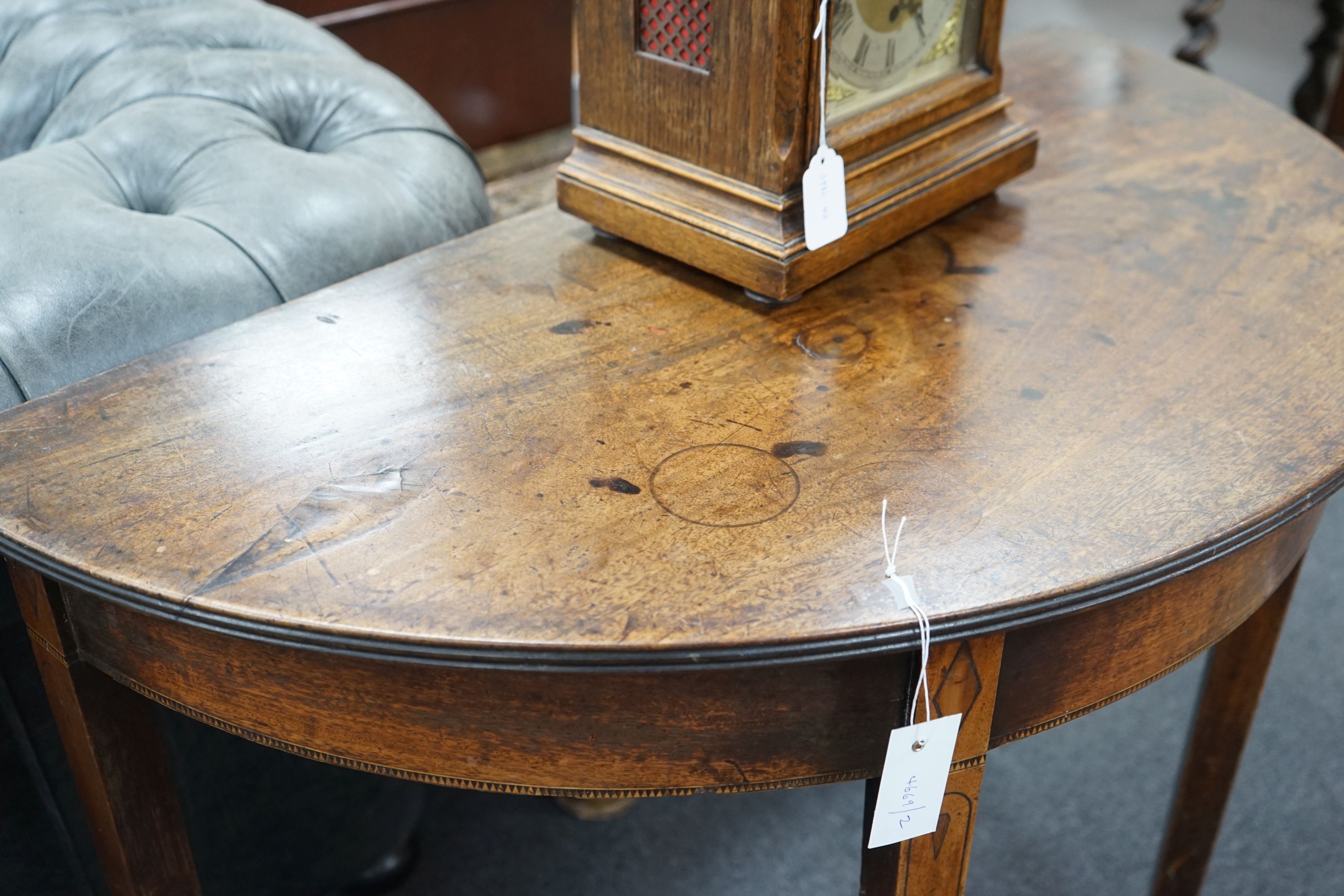 A George III inlaid mahogany D shaped side table, width 102cm, depth 50cm, height 73cm - Image 2 of 2