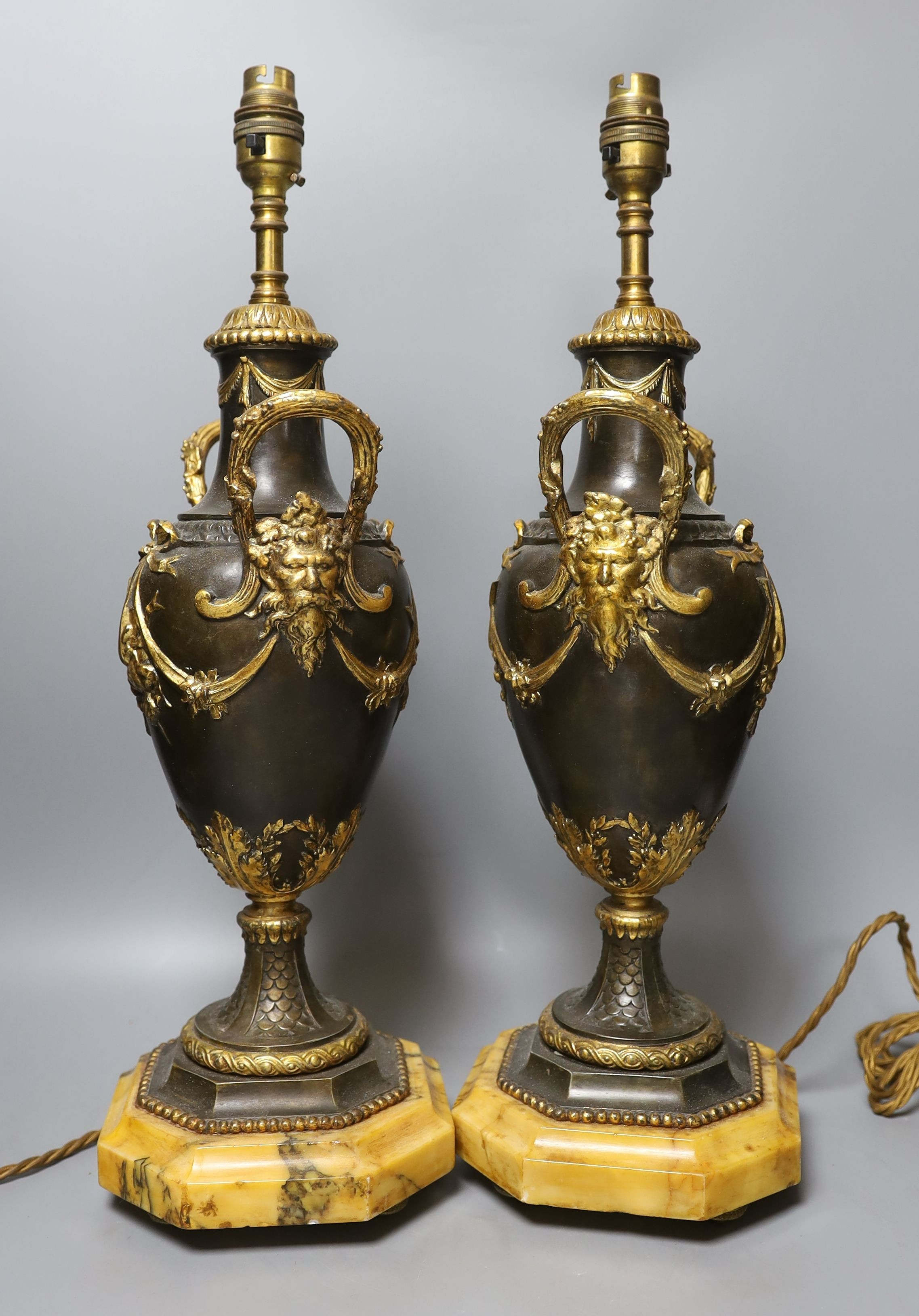 A pair of decorative brass and gilt ‘urn' lamps - 51cm tall - Image 2 of 2