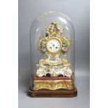 19th century decorative scroll and flowers porcelain mantle clock in domed case - 45cm tall