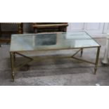 A Maison Jensen style rectangular brass coffee table with mirrored glass top, length 100cm, depth