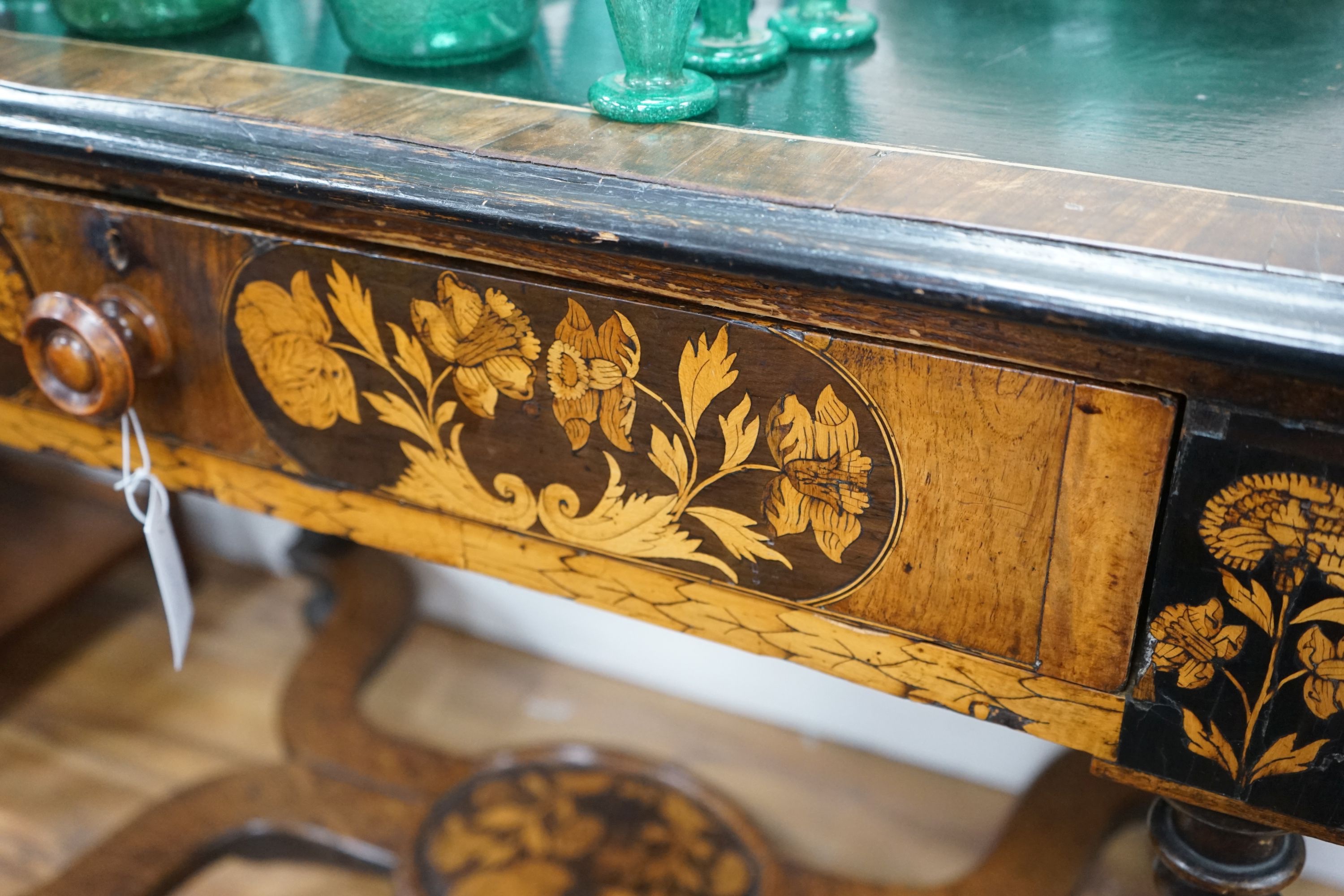 An 18th century marquetry inlaid oak and walnut side table, width 93cm, depth 63cm, height 75cm - Image 3 of 4