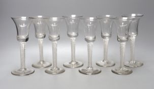 A set of eight George lll double-series opaque-twist wine glasses, 17cm