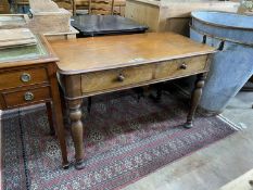 A Victorian mahogany two drawer side table, width 106cm, depth 53cm, height 69cm