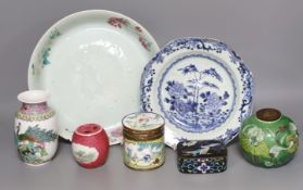 A group of 18th-20th century Chinese porcelain, Canton enamel jar, etc.